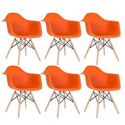 Kit - 6 x cadeiras Charles Eames Eiffel Daw com braços - Base de madeira clara - Laranja