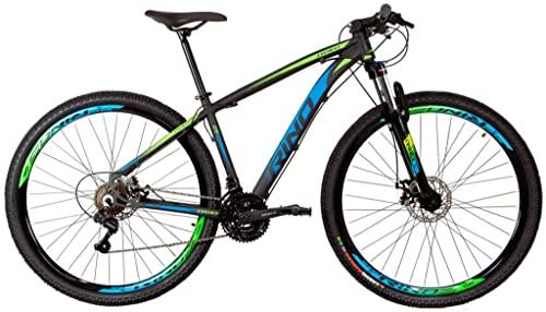 Bicicleta RINO EVEREST 29 Freio Hidráulico - Cambios Shimano 24v com Trava (Azul/Verde, 17)