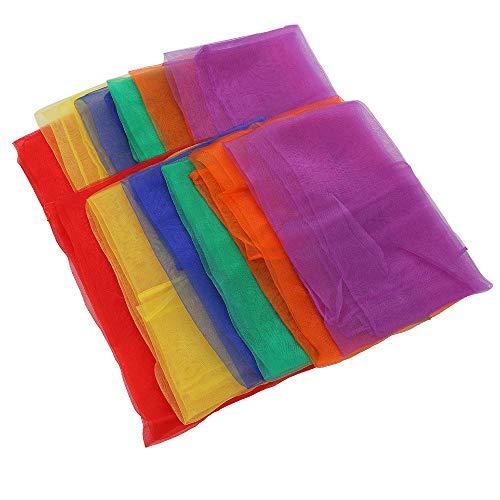 12 peças de malabarismo dança lenços, 6 cores ritmo banda lenços de seda movimento quadrado truques de mágica acessórios de desempenho do jardim de infância acessórios (60 x 60 cm)