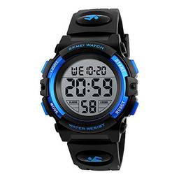 Tomshin Relógio infantil relógio de pulso multifuncional à prova d'água para esportes ao ar livre luminoso relógio para crianças estudantes meninos 1266 azul