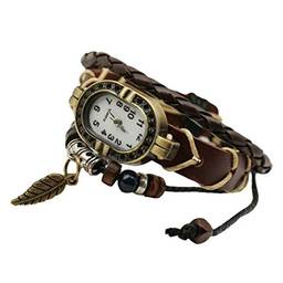 VILLCASE Relógio Unissex Vintage Couro Macio Envolto Em Torno de Menina Relógio Estilo Boêmio Pequeno Relógio de Pulso de Quartzo Pulseira de Punho Com Talão de Pena para Homens Mulheres