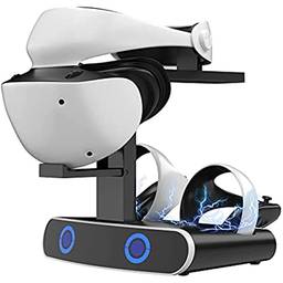 Base de carregamento do controlador TwiHill PlayStation VR2, estação de carregamento com adaptador tipo C, suporte de carregamento duplo do controlador PS VR2, acessórios PS5 com suporte para fone de ouvido, indicador LED