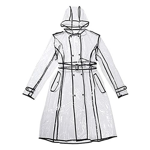 Generic As Meninas das mulheres EVA Transparente Rainwear capa de Chuva Leve capa de Chuva Impermeável Moda Casaco de Vento Claro com Cinto e Capuz