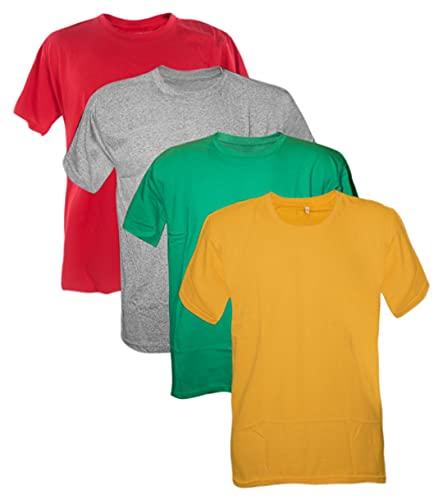 Kit 4 Camisetas 100% Algodão 30.1 Penteadas (Vermelho, Mescla, Verde Bandeira, Amarelo Ouro, M)