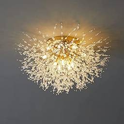 Lâmpada de teto de dente de leão 8 luzes douradas, luminária de teto de fogo de artifício de cristal, lâmpada de teto embutida na entrada da sala de jantar no corredor do quarto (dourado,8 cabeça)