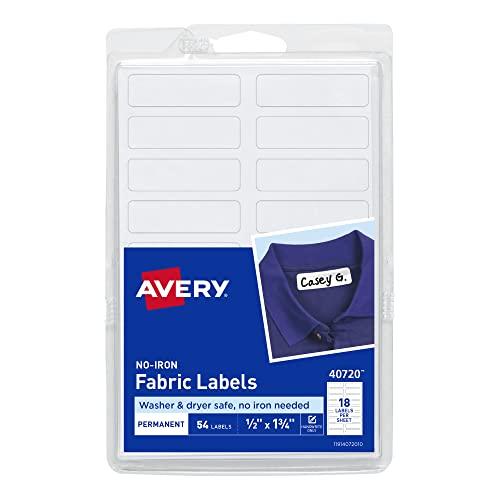 Etiquetas de tecido Avery, segura para lavadora e secadora, pode ser escrita, pacote com 54 (40720)