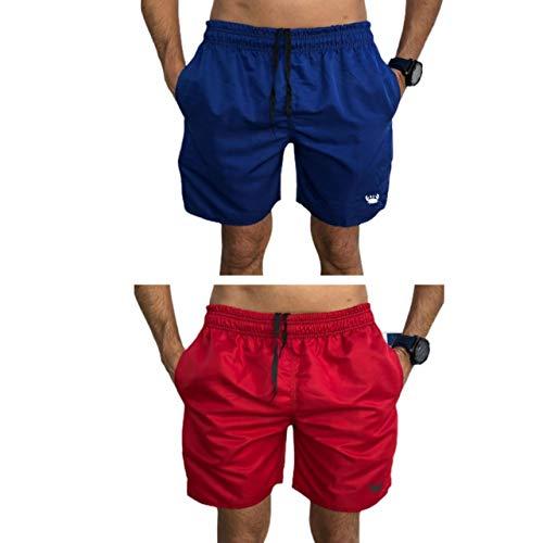 Kit 2 Shorts Bermudas Lisas Siri Relaxado Cordão Neon (Azul e Vermelho, M)