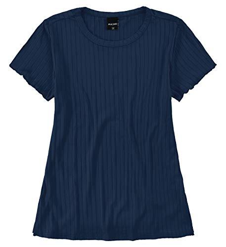 Camiseta Canelada em viscose, Malwee, Femenino, Azul Marinho, PP