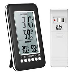 Romacci Termômetro interno/externo sem fio LCD digital Higrômetro ?/? Medidor de temperatura e umidade com transmissor de exibição de valor mínimo máximo