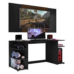 Mesa Gamer Escrivaninha com Painel Tv 55" Guilda Multimóveis Preto/madeirado