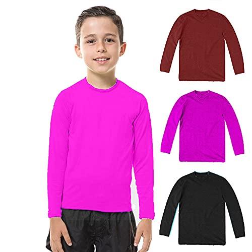 Kit com 03 Camisetas UV Protection Infantil UV50+ Tecido Ice Dry Fit Secagem Rápida - Preto - Rosa - Vinho - 2