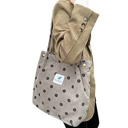 WUYUZI Bolsas de ombro femininas de veludo cotelê bolinhas vintage bolsas de compras reutilizáveis bolsas de mão casual