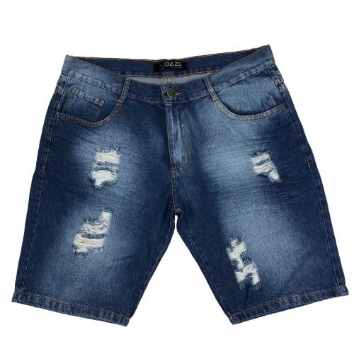 Kit Com 2 Bermudas Shorts Jeans Rasgado Plus Size Destroyed (Jeans Claro Rasgado, Jeans Escuro Rasgado, 52)
