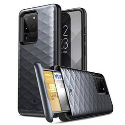 Capa Carteira Case Samsung Galaxy S20 Ultra, Clayco Argos Series, capa protetora híbrida premium para Samsung Galaxy S20 Ultra (slot para cartão de crédito/cartão de identificação integrado) (preto)