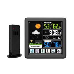KKmoon Tela LCD colorida sensível ao toque, estação meteorológica sem fio, despertador, termômetro interno e externo Higrômetro com função de soneca de porta USB - preto