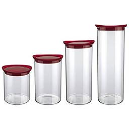 Conjunto com 4 Potes de Vidro transparente Slim com tampa plástica, VDR6989-4, Euro Home