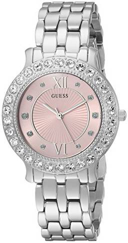 Relógio de cristal feminino Guess de aço inoxidável, Silver/Pink, NS