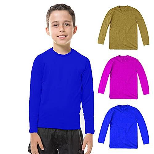 Kit com 03 Camisetas UV Protection Infantil UV50+ Tecido Ice Dry Fit Secagem Rápida - Royal - Rosa - Caramelo - 8