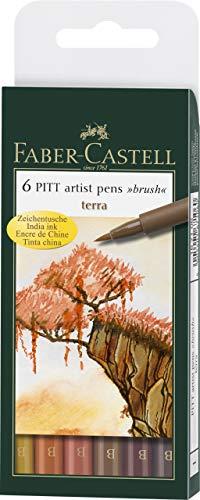 Canetas Artísticas Pitt Ponta Pincel (B) 6 Cores Tons de Terra, A&G Faber-Castell