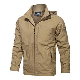 SevenDwarf casaco masculino Jaqueta corta-vento masculina de manga comprida com zíper e capuz casual para caminhadas Jaqueta corta-vento de cor sólida