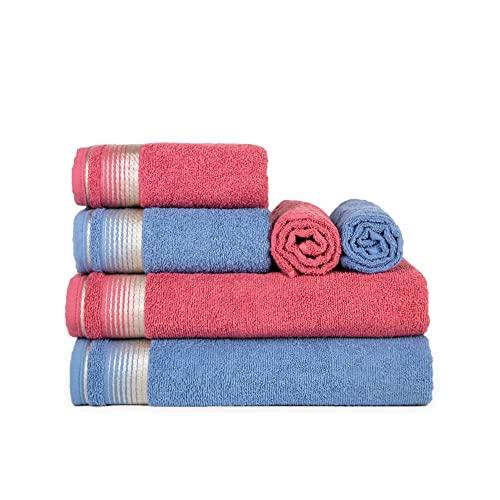 Jogo de Toalhas Gigante, Pérsia, 6 Peças (?2 toalhas de rosto, 2 toalhas de banho, 2 Toalhas de Piso Para Banheiro) (Terracota + Azul)