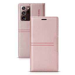 SHUNDA Capa para Samsung Galaxy Note 20 Ultra, Carteira de couro PU capa protetora para telefone com slots de cartão capa à prova de choque - Rosa ouro