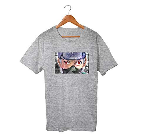 Camiseta Unissex Naruto Kakashi Sharingan Anime Geek 100% Algodão (Cinza, GG)
