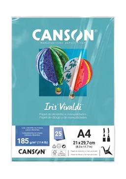 CANSON Iris Vivaldi, Papel Colorido A4 em Pacote de 25 Folhas Soltas, Gramatura 185 g/m², Cor Azul Turquesa (25)