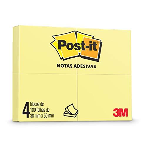 Blocos de Notas Adesivas Post-it Amarelo - 4 Blocos de 38 mm x 50 mm - 100 folhas cada