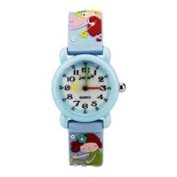 Relógio analógico infantil com desenho de fada LIOOBO, relógio de pulso e pulseira de silicone para estudantes, relógio infantil de quartzo para meninos e meninas (azul), Azul