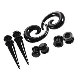 Baoblaze – 8 peças de kit de alargadores de orelha pretos de acrílico, expansores, plugues, espirais de caracol