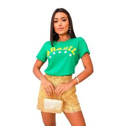Camisa do Brasil Verde Feminina Camiseta Copa do Mundo 2022 Cor:Verde;Tamanho:Único - M (36 a 42)