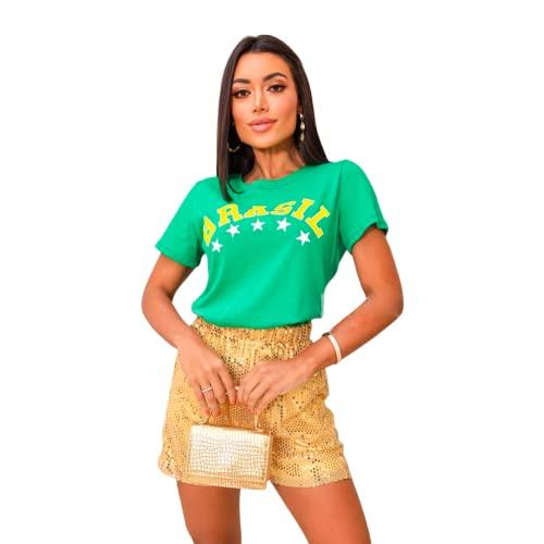 Camisa do Brasil Feminina Torcedora Camiseta Copa do Mundo Cor:Verde;Tamanho:Único - M (36 a 42)