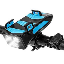 Suporte de Celular para Bicicletas com Luz LED, USB Regarregavél - azul
