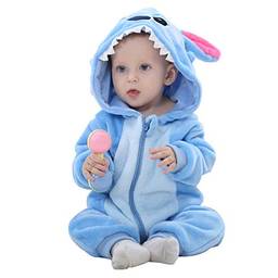 Elonglin Macacão Animal Flanela para Bebês Unissex Zíper com Capuz Pijama para Bebês Macia Quente H 0-6 meses