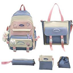 Conjunto combo de mochilas fofas kawaii, material de volta às aulas pano Oxford + kit de mochila de lona para mochila escolar para meninas adolescentes