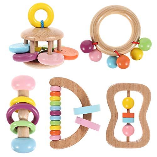 Toyvian 5Pcs Sineta De Madeira Shaker Grab Sino Chocalho Brinquedos Brinquedo Do Bebê Instrumento Musical Brinquedos Educativos Precoce Sensorial