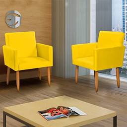 Kit 2 Poltronas Decorativas Para Sala Nina Cadeiras Reforçadas Para Recepção Manicure Escritório Consultório Sala De Espera Pé Castanho - Clique & Decore (Amarelo)