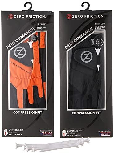 Zero Friction Luva de golfe masculina masculina de ajuste de compressão (pacote com 2), ajuste universal preto/laranja, tamanho único (GL00108)