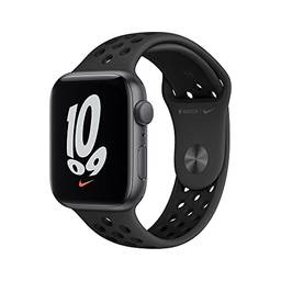 Apple Watch Nike SE (GPS), Caixa em alumínio cinzento sideral de 44 mm com Pulseira esportiva Nike antracite/preta