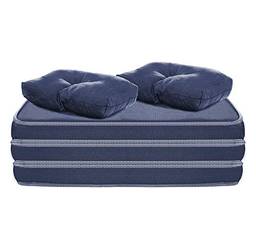 Puff Multiuso 3 Em 1 Casal Azul Tecido Corvin Com Travesseiro