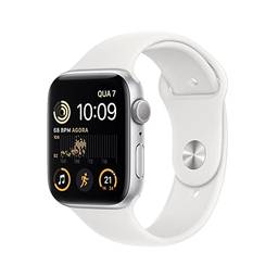 Apple Watch SE (2a geração) GPS, Smartwatch com caixa prateada de alumínio – 44 mm • Pulseira esportiva branca – Padrão