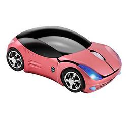 Usbkingdom Mouse sem fio de 2,4 GHz Cool 3D Sport Car Shape Ergonomic Optical Mouse com receptor USB para PC, laptop, computador, crianças, meninas, mãos pequenas (rosa)