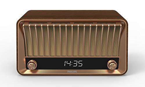 Caixa de som Philips vintage com conexões bluetooth, rádio FM, DAB e relógio digital TAVS700/10