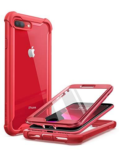 i-Blason Capa para iPhone 8 Plus/iPhone 7 Plus, [Ares] Capa amortecedora transparente robusta de corpo inteiro com protetor de tela integrado (vermelho metálico)