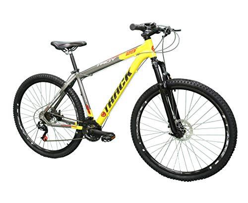 Bicicleta Aro 29 Troy Grafite e Amarela 21v 17,5" Alumínio Suspensão Dianteira, Track Bikes