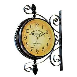 BESPORTBLE Relógio de parede vintage frente e verso, silencioso, estação Grand Central, relógio de parede decorativo, com rotação de 360 graus, relógio de parede antigo, relógio de hora