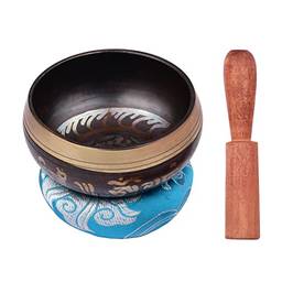 yeacher Conjunto de tigela de canto tibetano com tigela de som de metal artesanal de 8 cm/3 polegadas e almofada macia e batedor de madeira para meditação som chakra cura yoga relaxamento