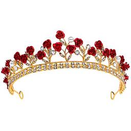 Lurrose Tiara de coroa de princesa barroca coroa de princesa coroa de casamento joia de cabelo para casamento, noivado, festa, dia das bruxas, 1 Count (Pack of 1), liga metálica