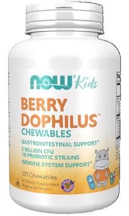 NOW Foods - Berrydophilu Crianças Gastrointestinal Apoiar Probiotic 2 Bilhão CFU - 120 Comprimidos mastigáveis